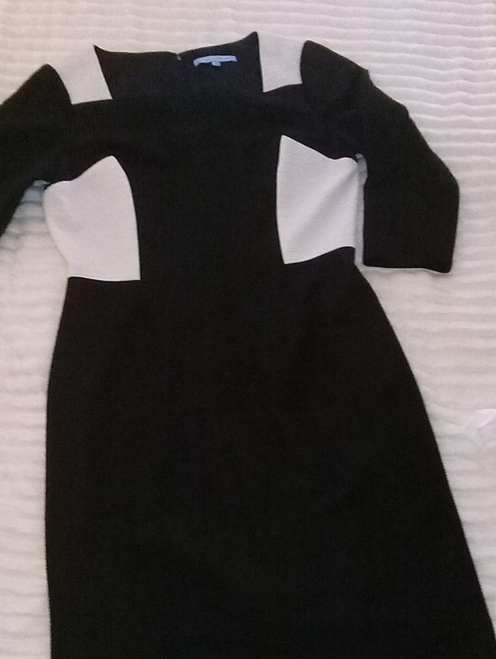 ANTONIO MELANI Black and White Ponte Colorblock Long Sleeve Dress